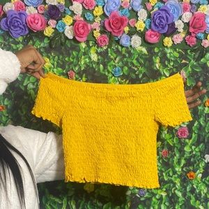 Cute off the shoulder yellow crop top